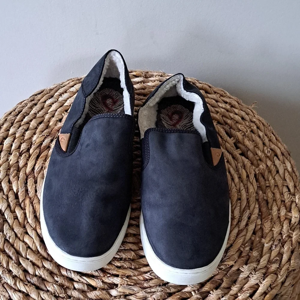 OluKai Womens Pehuea Heli Black Nubuck Suede Leather Slip-On‎ Casual Loafers S-8